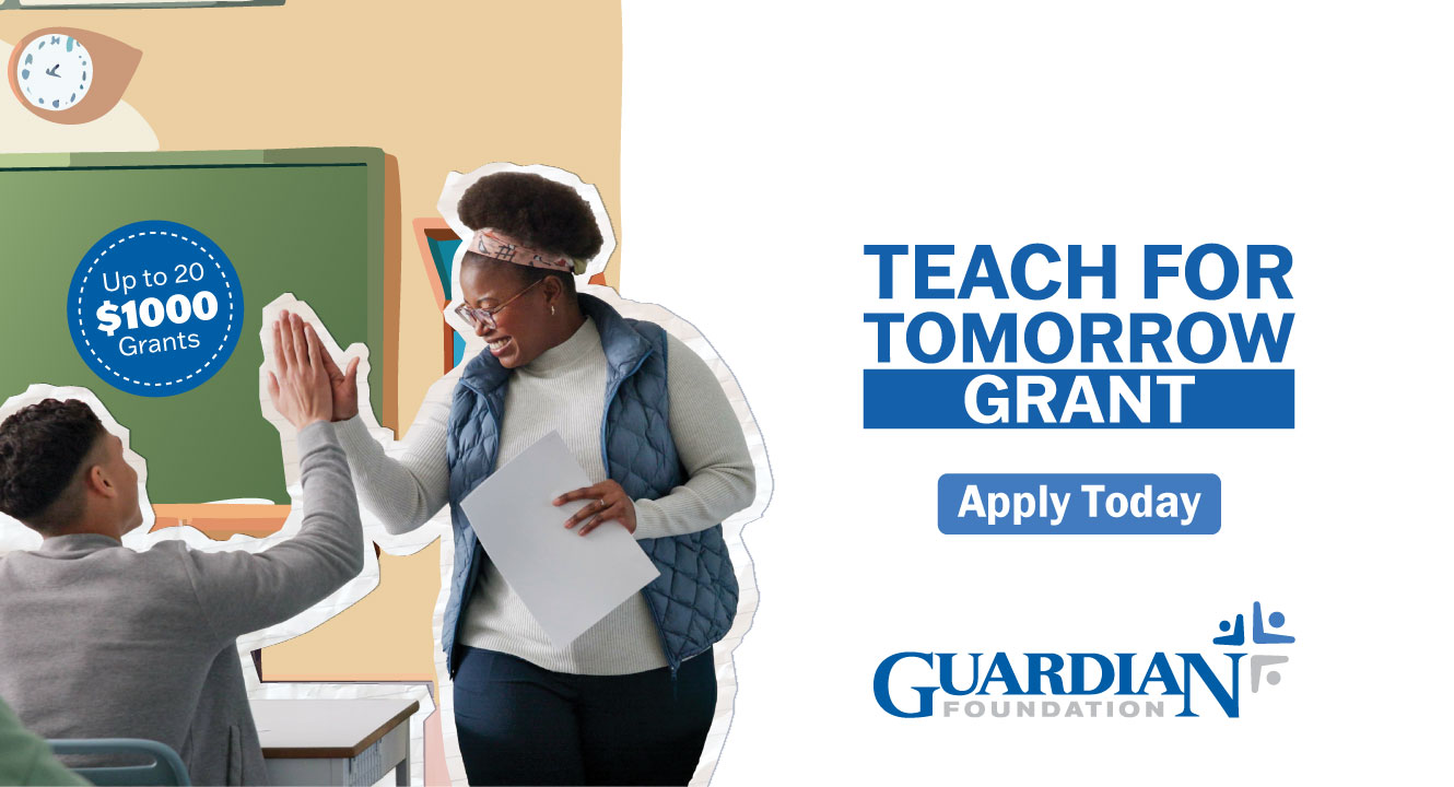 Teach for Tomorrow Grant. Apply Now. Teacher High-fiving student.